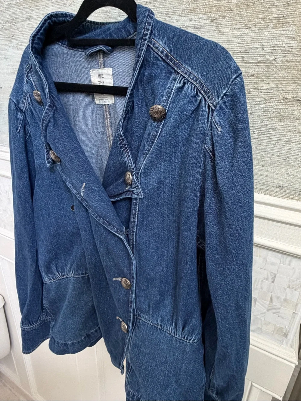 Large we the free people Imogene denim officer jacket jean double breasted blue